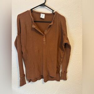aerie rust waffle knit henley top